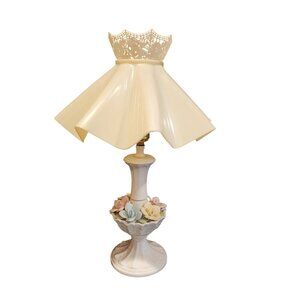 Vintage Capodimonte Porcelain Rose Table Lamp, Mid Century Accent Lighting, Made